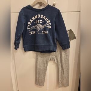 Kids Blue Dinosaur Sweatshirt and Gray Pants Set - 2-3T